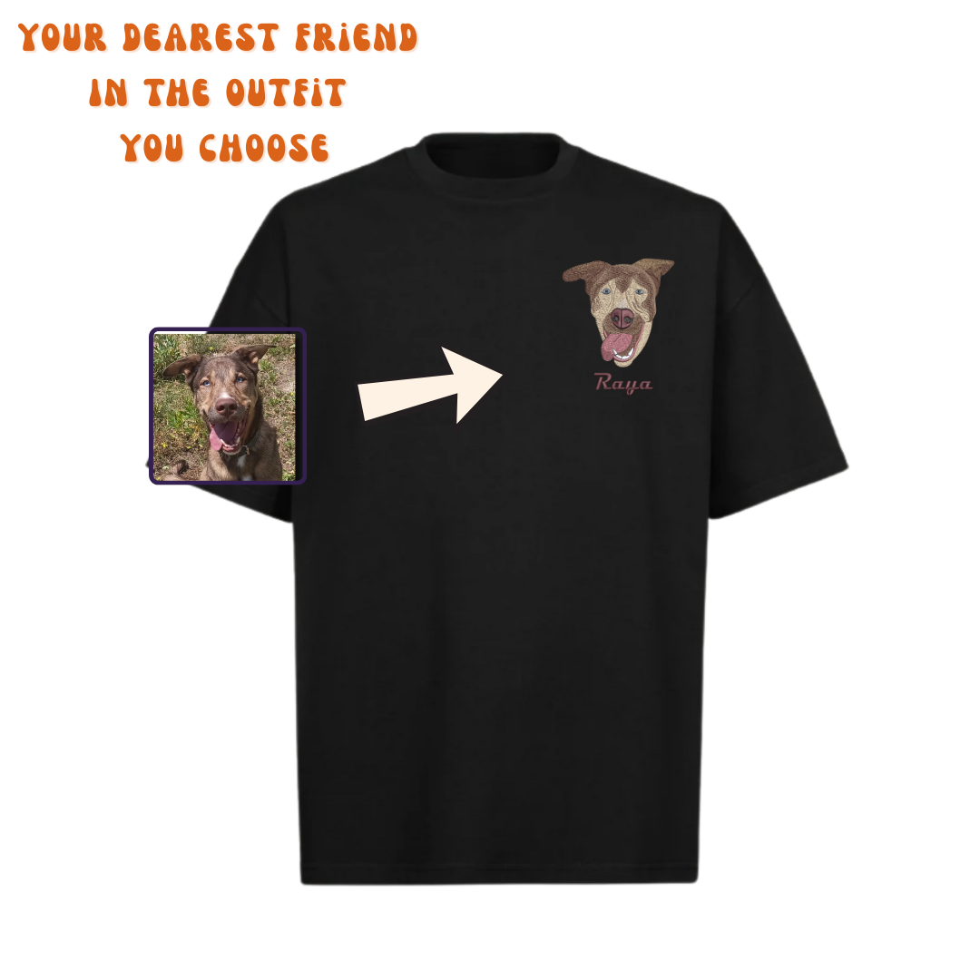T-Shirt Embroidered Pet Portrait – Your pet's always with you!
