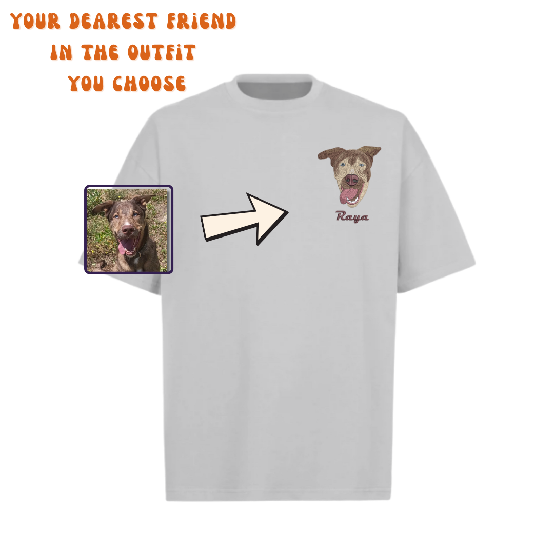 T-Shirt Embroidered Pet Portrait – Your pet's always with you!