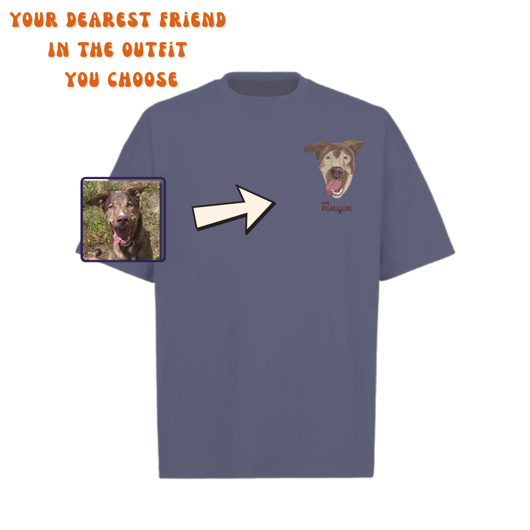 T-Shirt Embroidered Pet Portrait – Your pet's always with you!