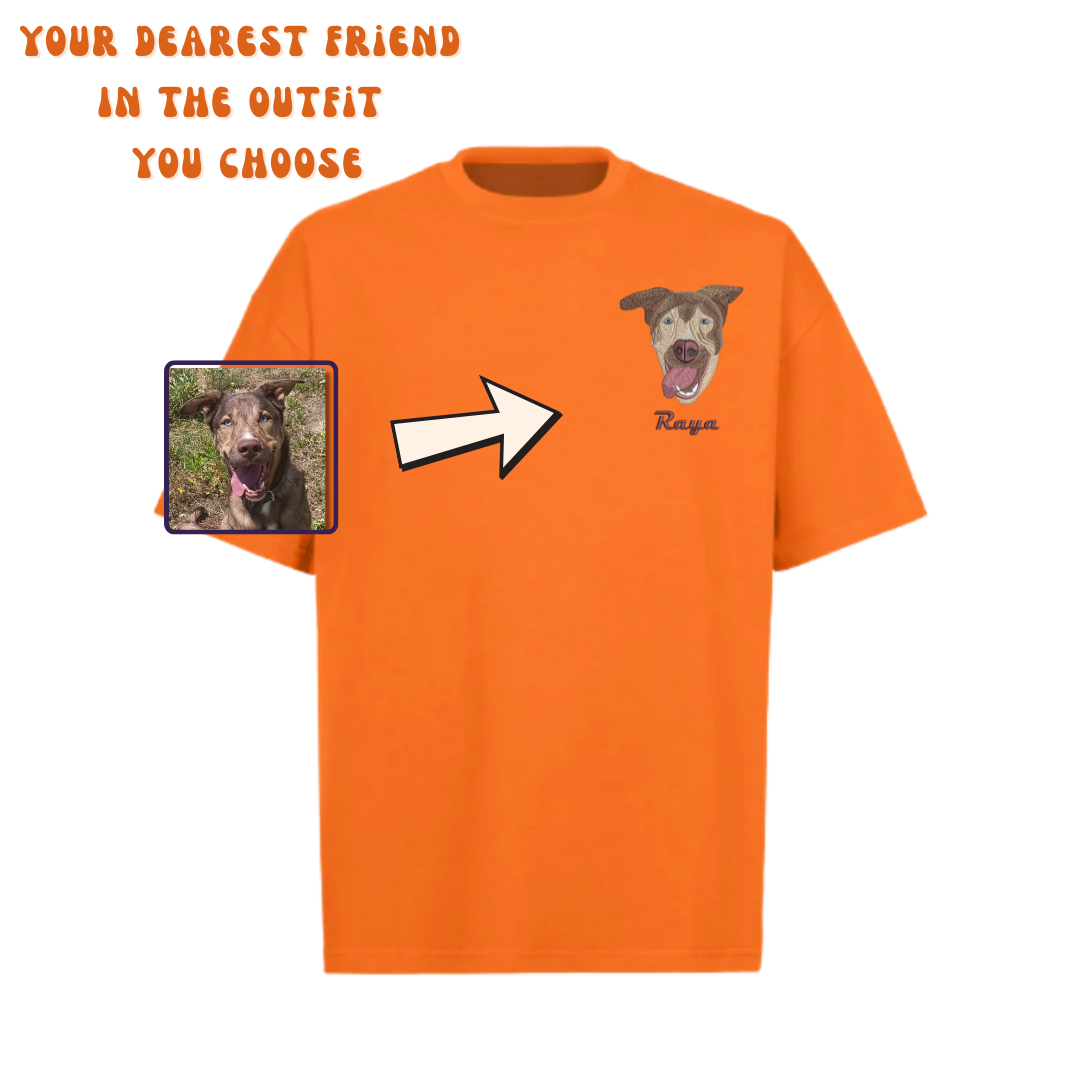T-Shirt Embroidered Pet Portrait – Your pet's always with you!