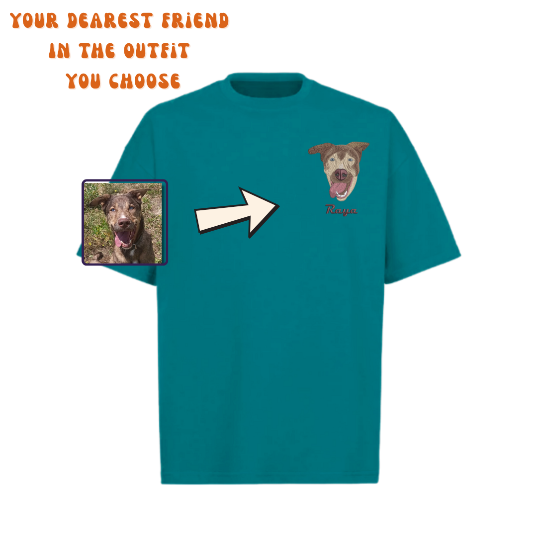 T-Shirt Embroidered Pet Portrait – Your pet's always with you!