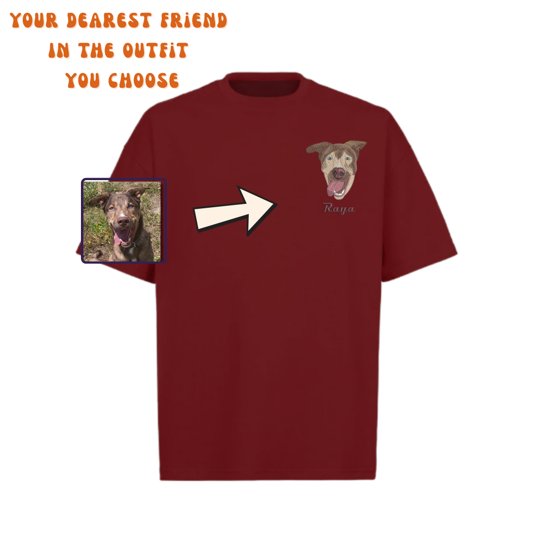 T-Shirt Embroidered Pet Portrait – Your pet's always with you!